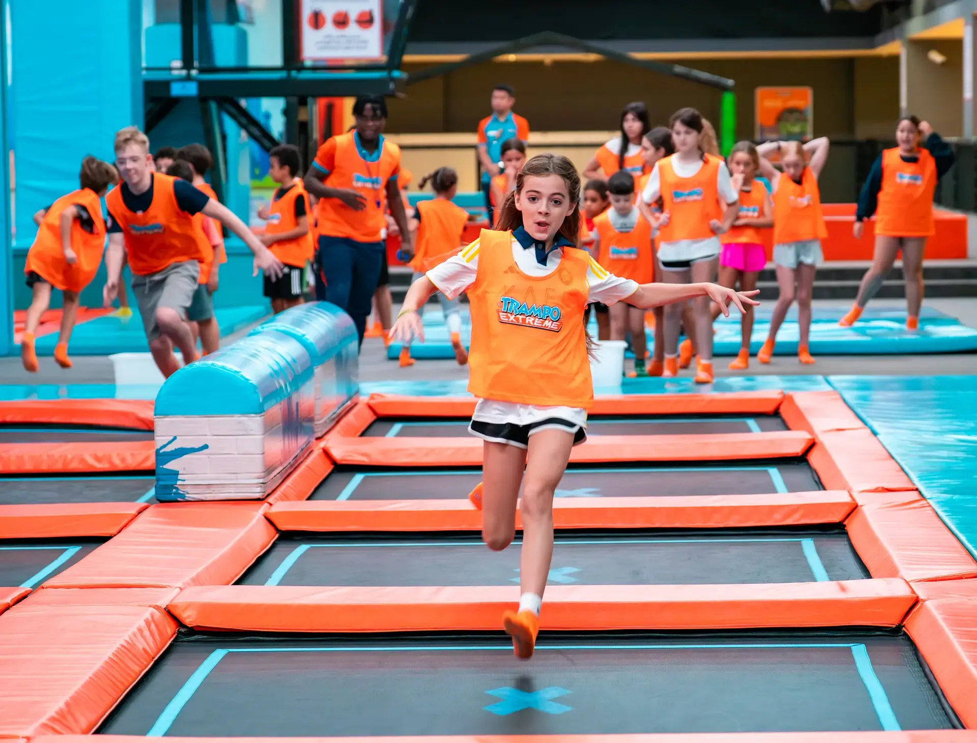 Kids on trampolines